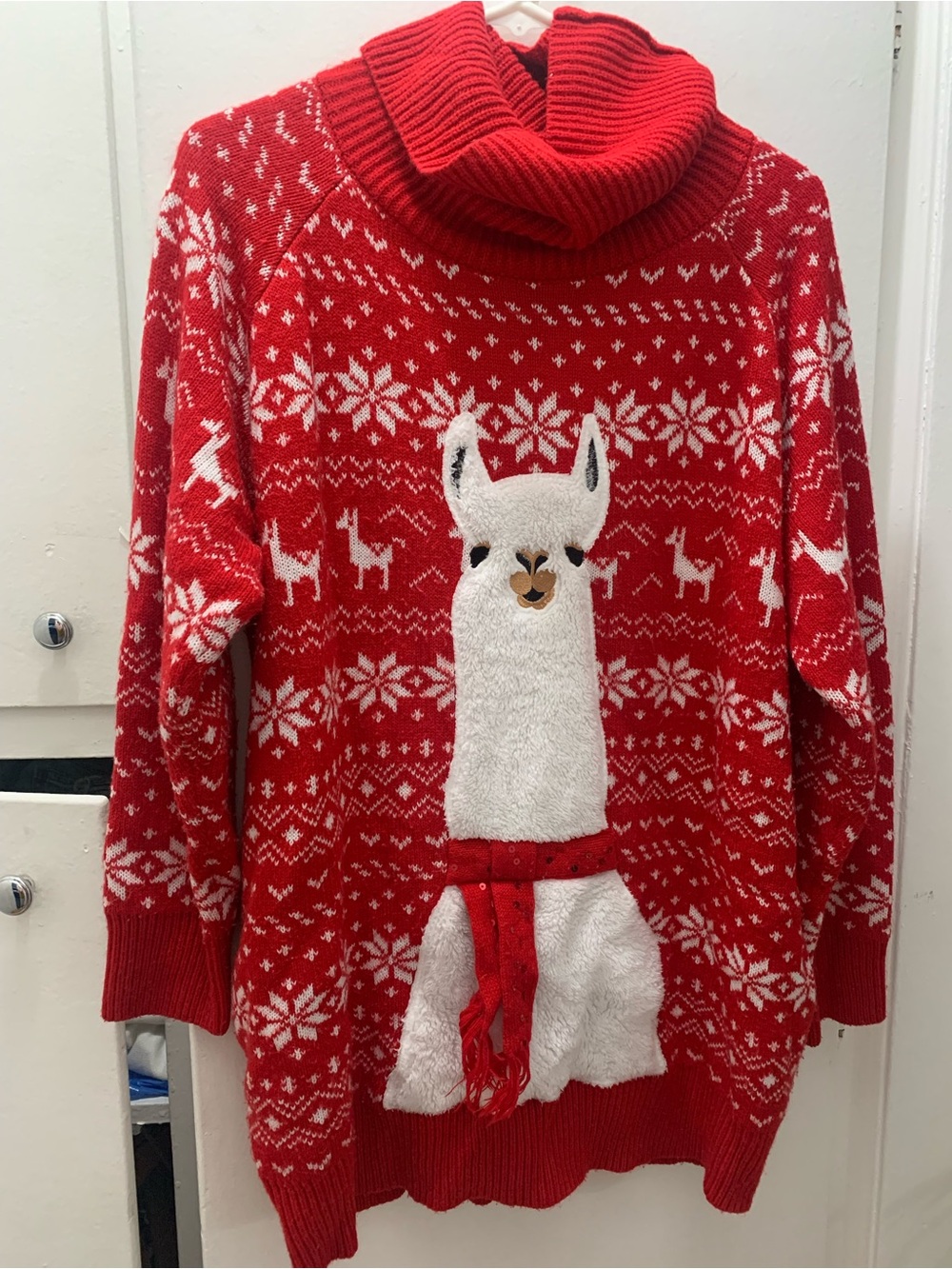 Red Llama Turtleneck Holiday Sweater - Women